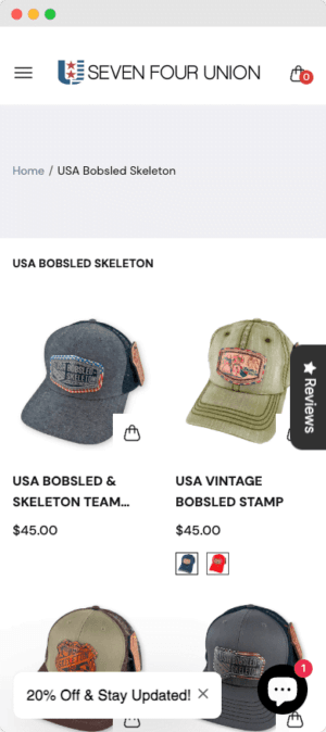 Seven Four Union mobile website mockup angled view