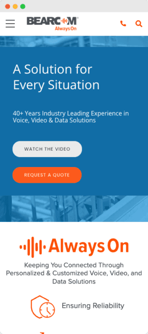 BearCom.com mobile website mockup front view