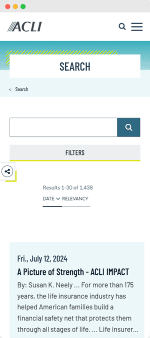 The American Council of Life Insurers (ACLI) mobile website mockup rear view