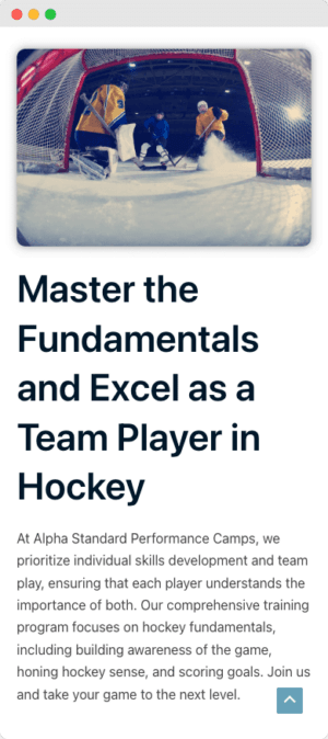 Alpha Standard Performance mobile website mockup rear view