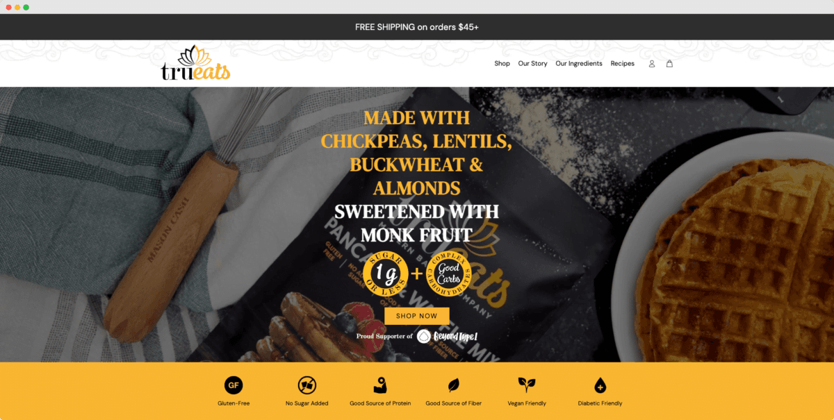 TruEats Modern Baking Company website design view 2