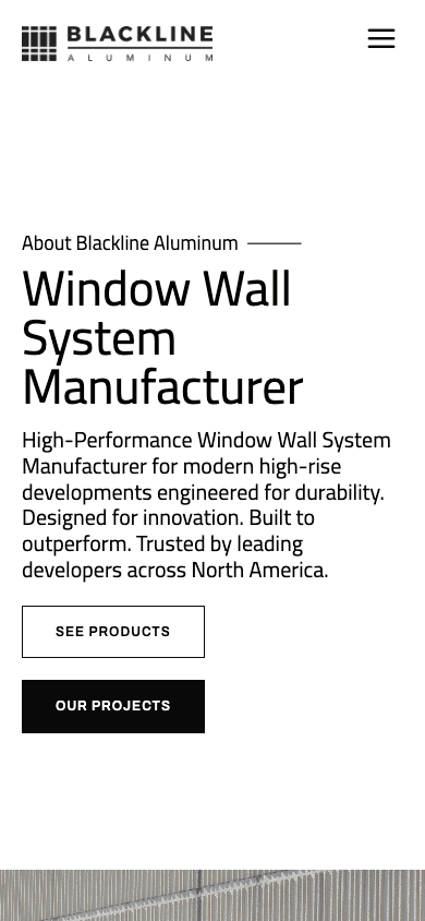 Blackline Aluminum mobile website mockup angled view