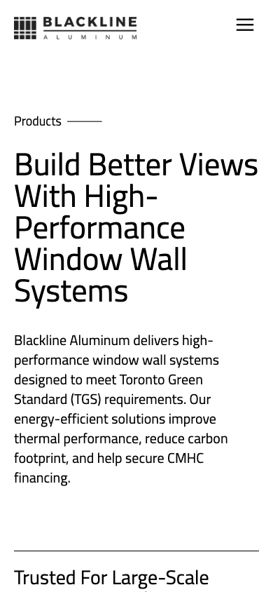 Blackline Aluminum mobile website mockup rear view
