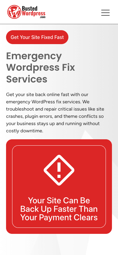 Busted WordPress mobile website mockup angled view