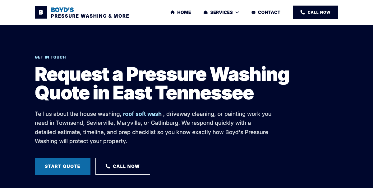Boyd's Pressure Washing website screenshot 4