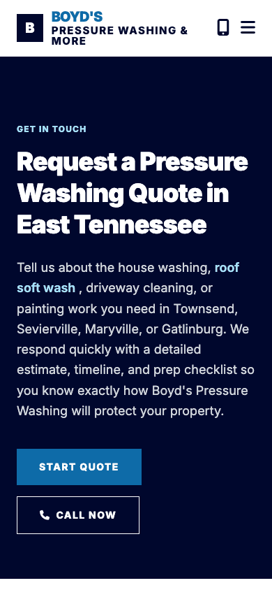 Boyd's Pressure Washing mobile website mockup rear view