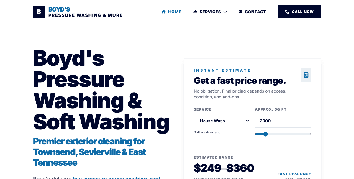 Boyd's Pressure Washing website screenshot 2