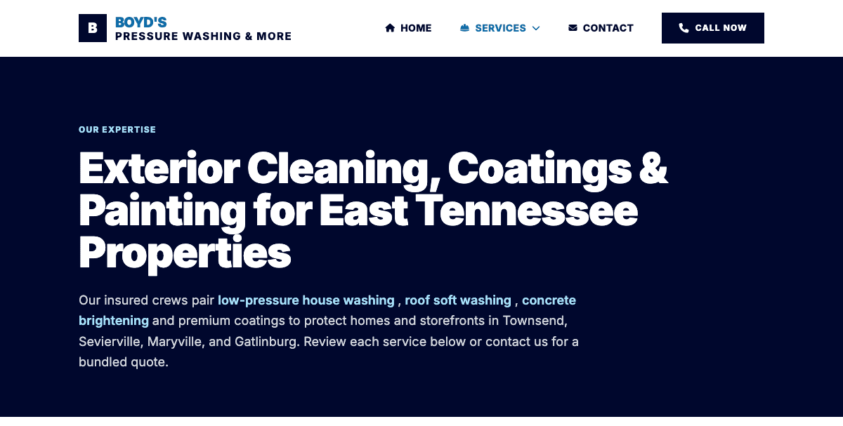 Boyd's Pressure Washing website screenshot 3