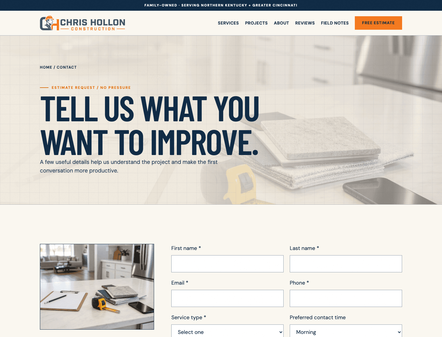 Chris Hollon Construction website screenshot 4
