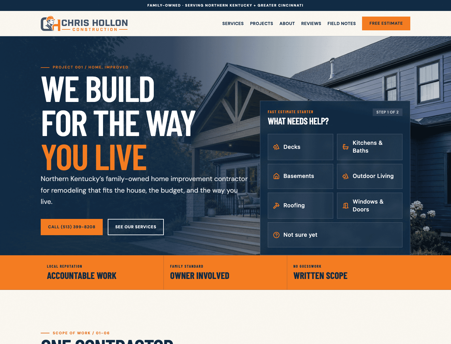 Chris Hollon Construction website screenshot 2