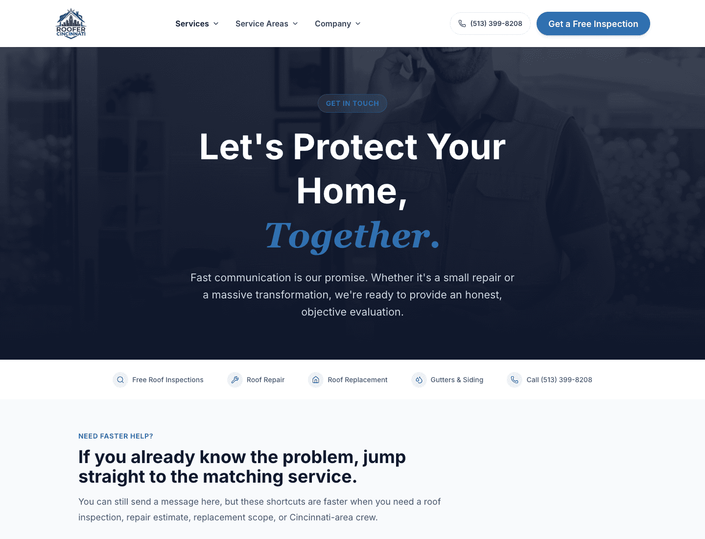 Cincinnati Roofers website screenshot 4