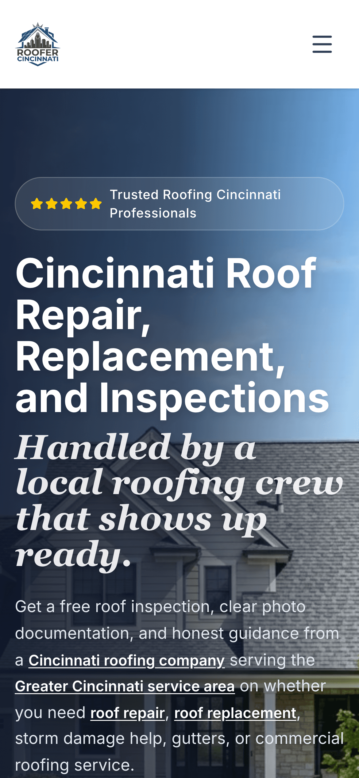 Cincinnati Roofers mobile website mockup front view