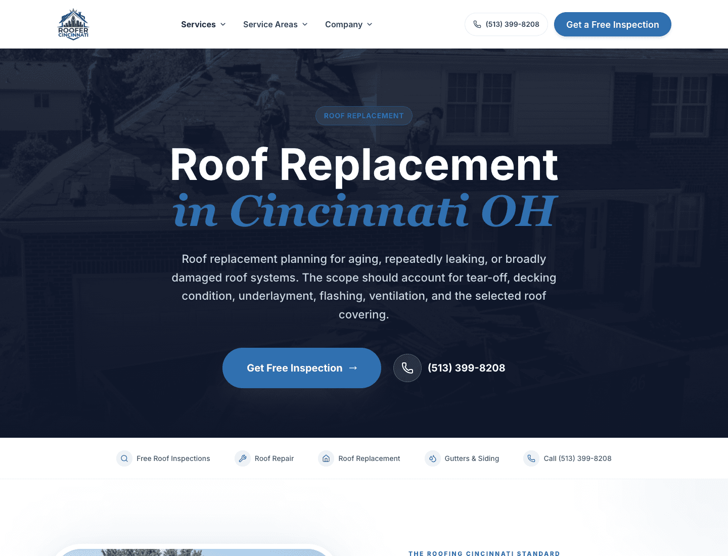 Cincinnati Roofers website screenshot 3
