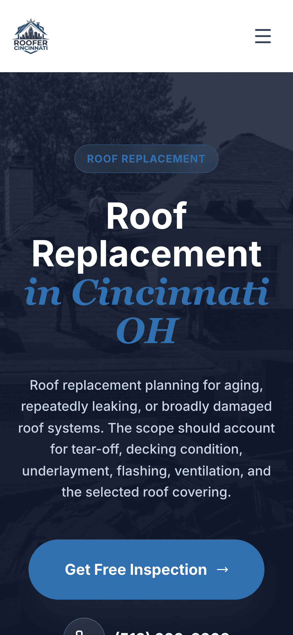 Cincinnati Roofers mobile website mockup angled view