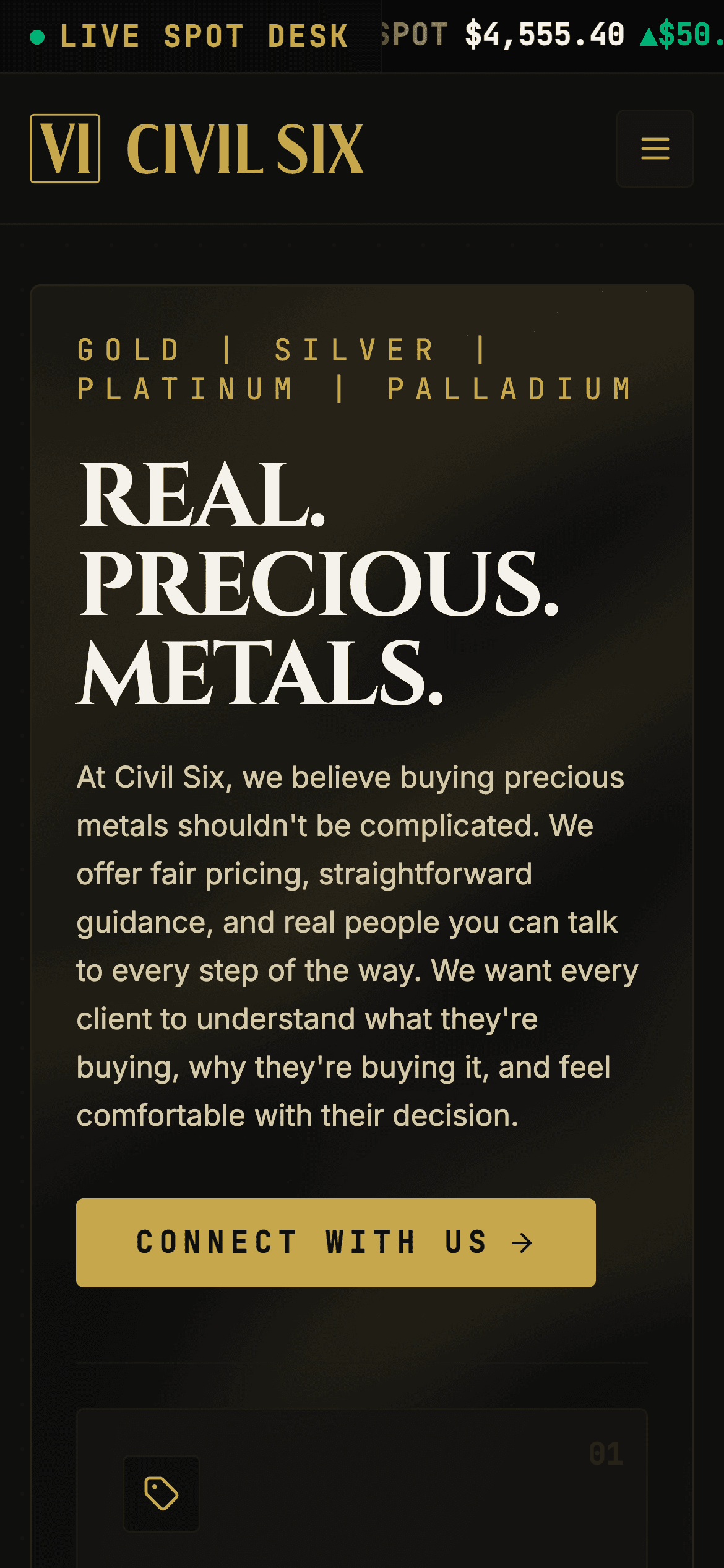 Civil Six mobile website mockup front view