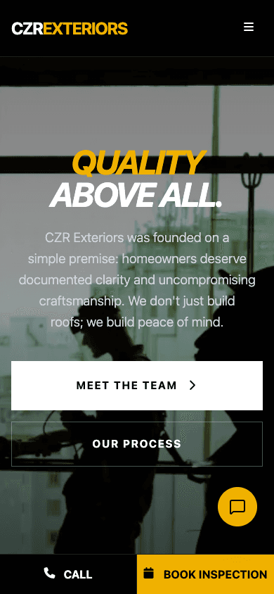 CZR Exteriors mobile website mockup angled view