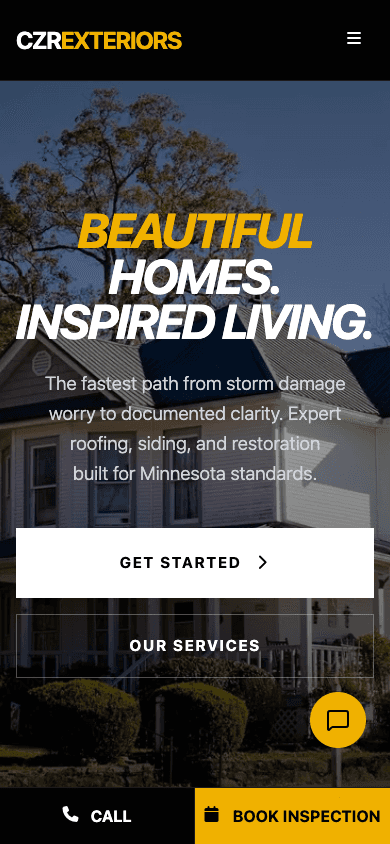 CZR Exteriors mobile website mockup front view