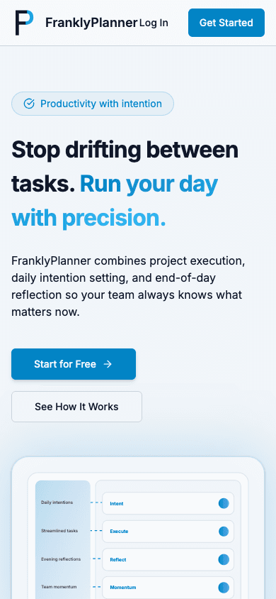 Frankly Planner mobile website mockup front view
