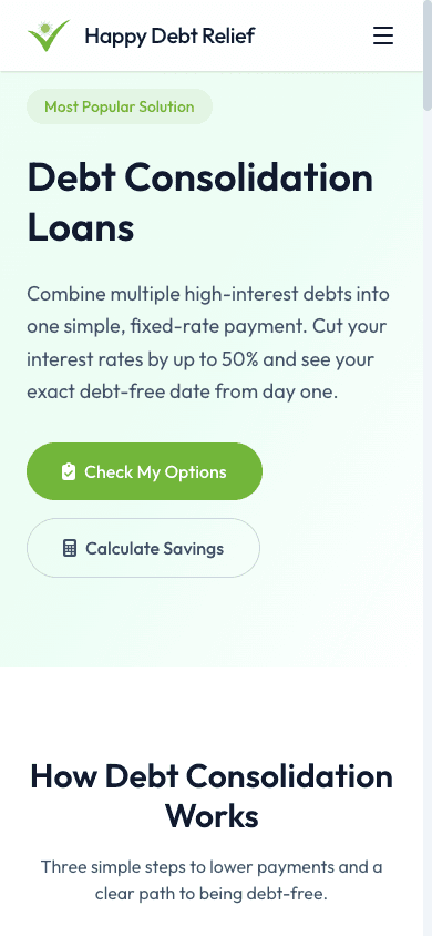 Happy Debt Relief mobile website mockup rear view