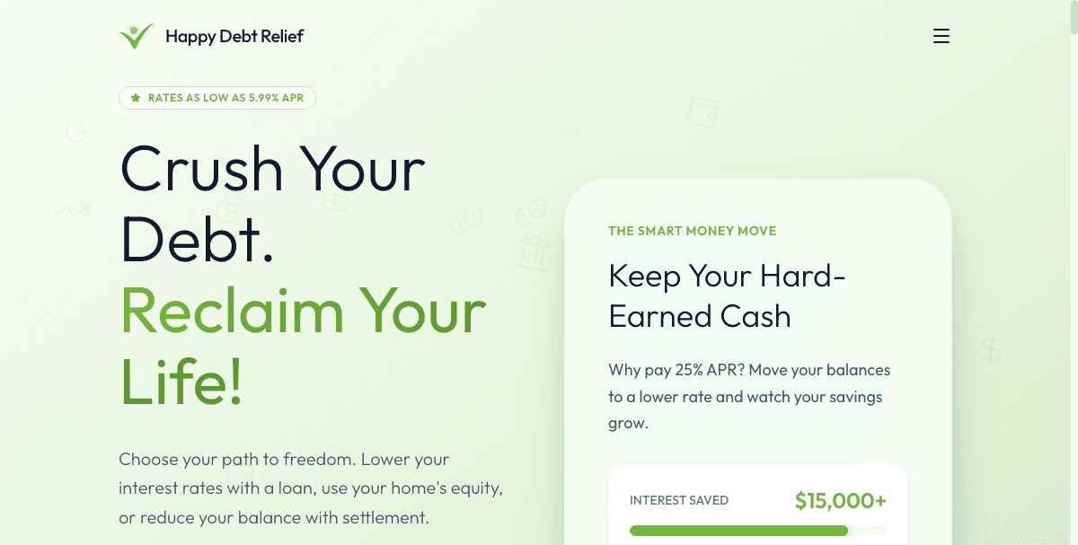 Happy Debt Relief website screenshot 2