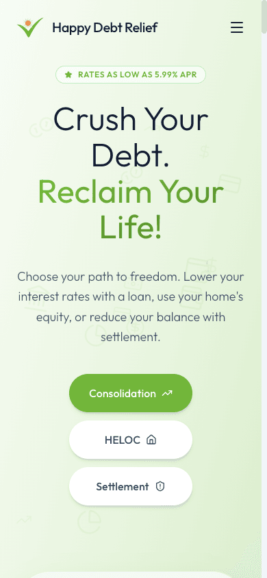 Happy Debt Relief mobile website mockup front view