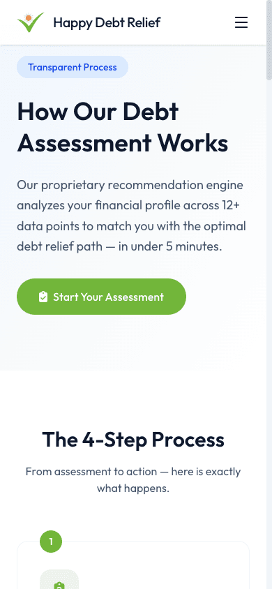 Happy Debt Relief mobile website mockup angled view