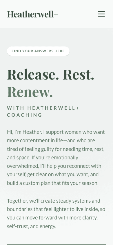 Heather Well Coaching mobile website mockup front view