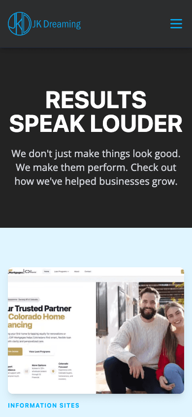 JK Dreaming mobile website mockup rear view