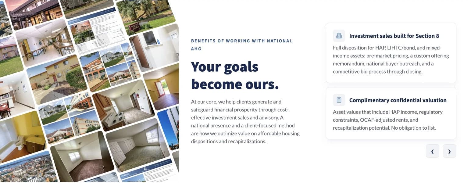 National AHG property collage beside the redesigned benefit cards and carousel controls