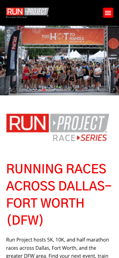 Run Project mobile website mockup front view
