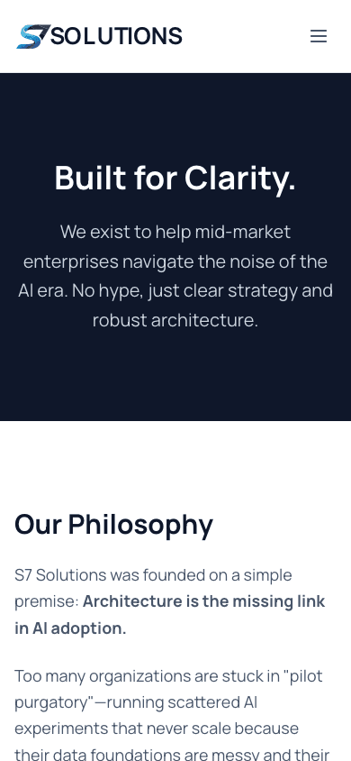 S7 Solutions mobile website mockup angled view