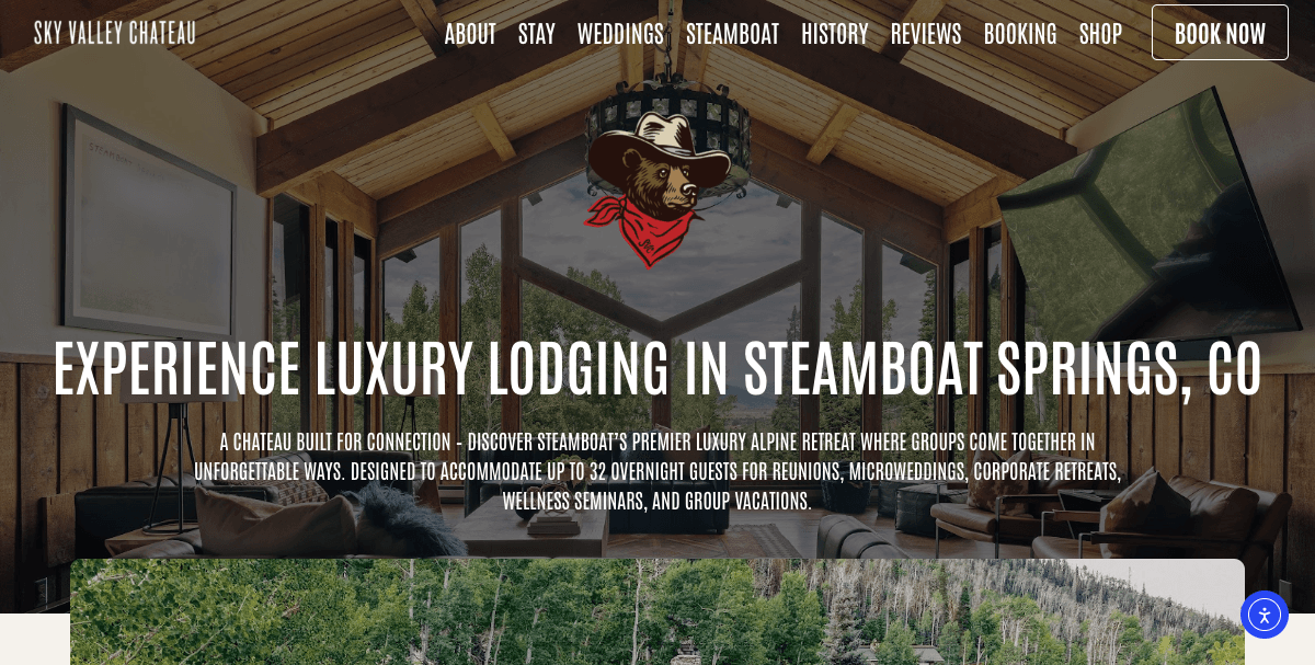 Sky Valley Chateau website screenshot 2