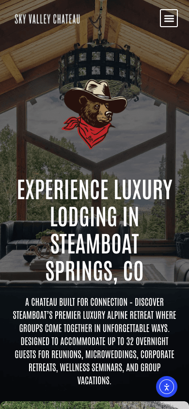 Sky Valley Chateau mobile website mockup front view