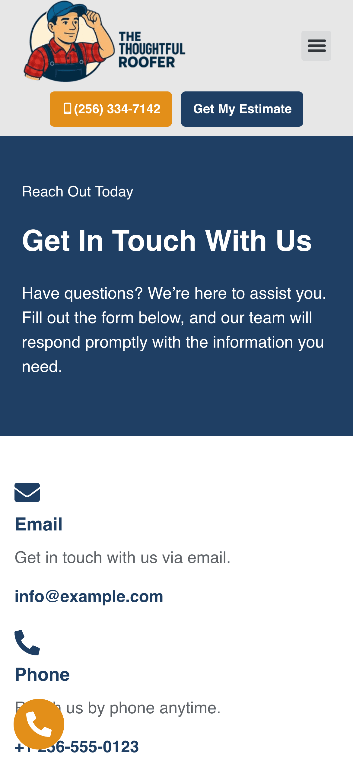 Thoughtful Roofer mobile website mockup rear view