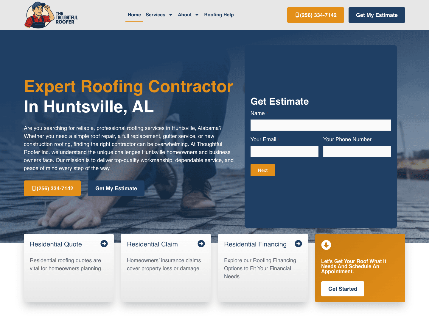 Thoughtful Roofer website screenshot 2