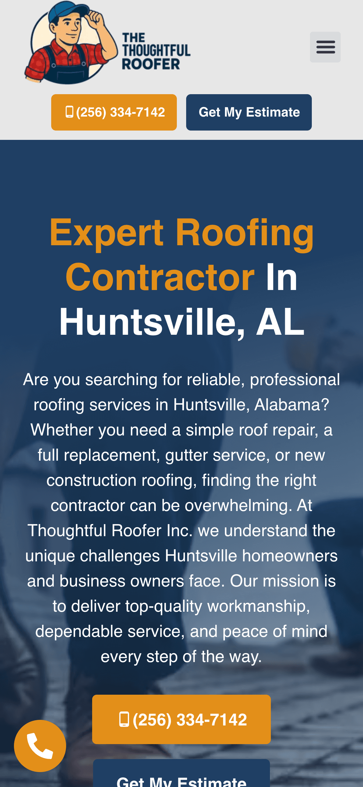 Thoughtful Roofer mobile website mockup front view
