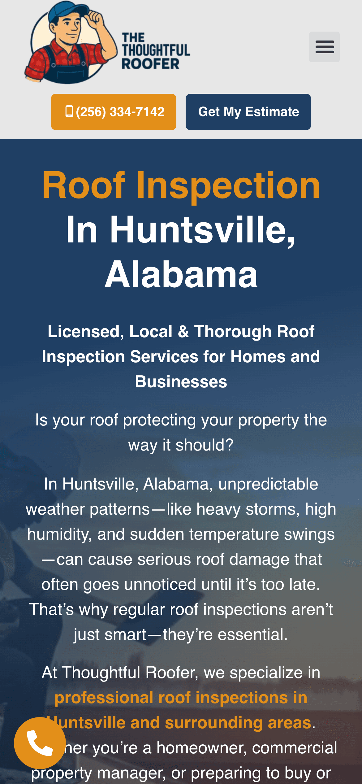 Thoughtful Roofer mobile website mockup angled view