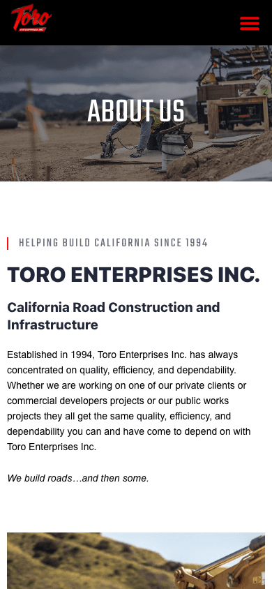 Toro Enterprises mobile website mockup angled view