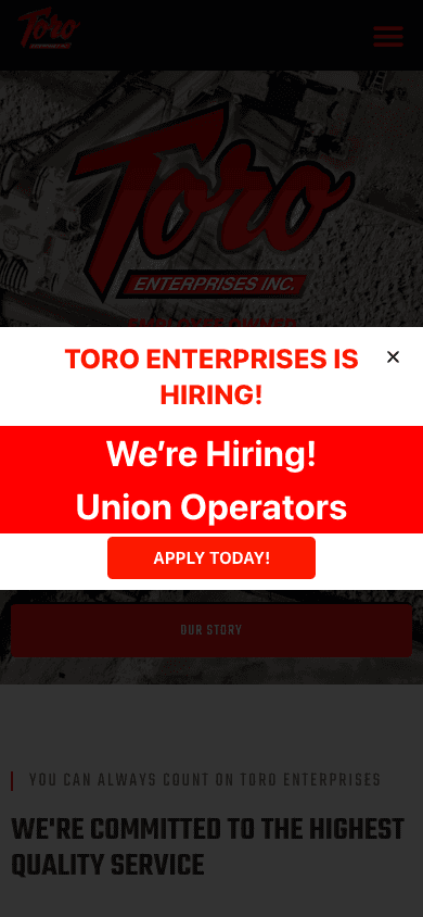 Toro Enterprises mobile website mockup front view