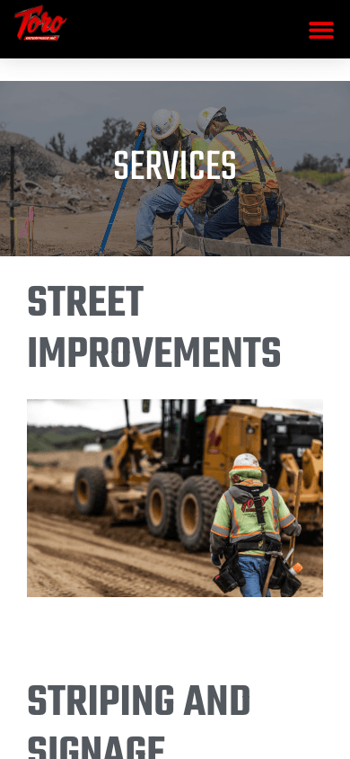 Toro Enterprises mobile website mockup rear view
