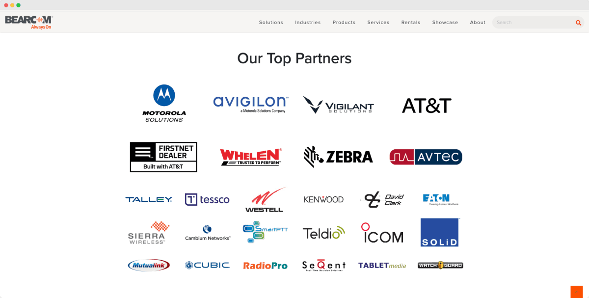BearCom website product detail layout for wireless equipment buyers