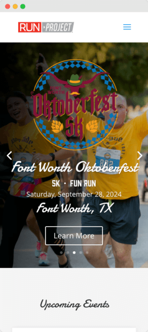 Run Project mobile website mockup front view