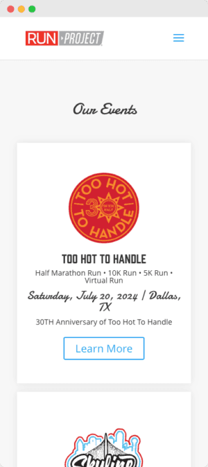 Run Project mobile website mockup angled view