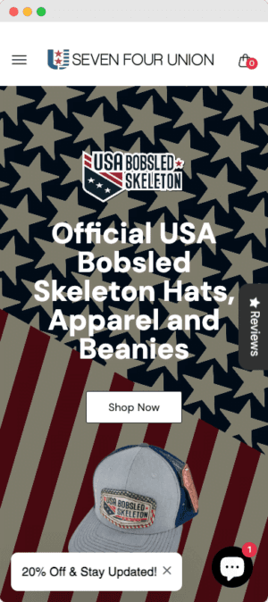 Seven Four Union mobile website mockup front view