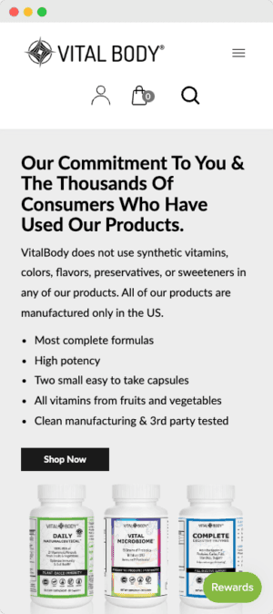 Vital Body mobile website mockup rear view