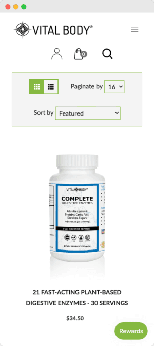 Vital Body mobile website mockup angled view