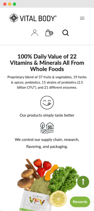 Vital Body mobile website mockup front view