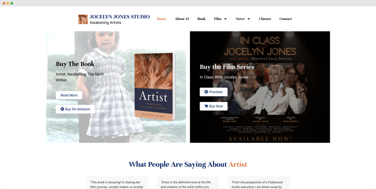 Jocelyn Jones Studio website design view 2