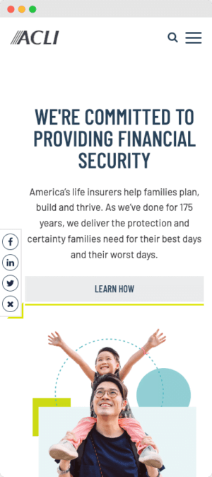 The American Council of Life Insurers (ACLI) mobile website mockup front view
