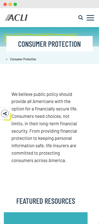 The American Council of Life Insurers (ACLI) mobile website mockup angled view